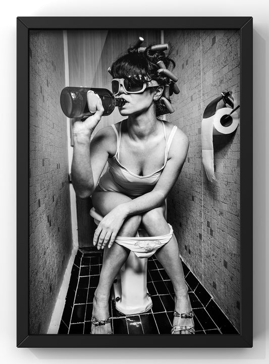 Drinking In the Bathroom Party Girl Print | Black & White Photography Wall Art